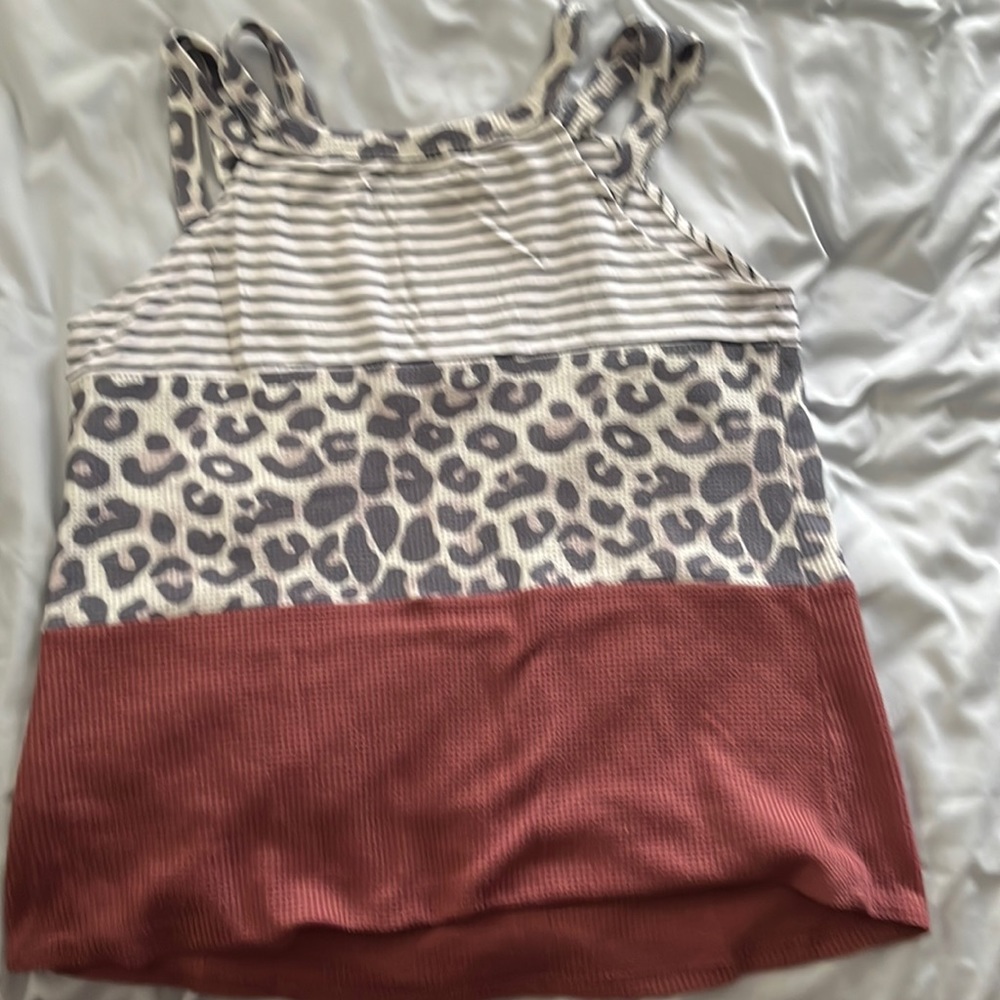 Tank, striped & leopard print, double thin strapped